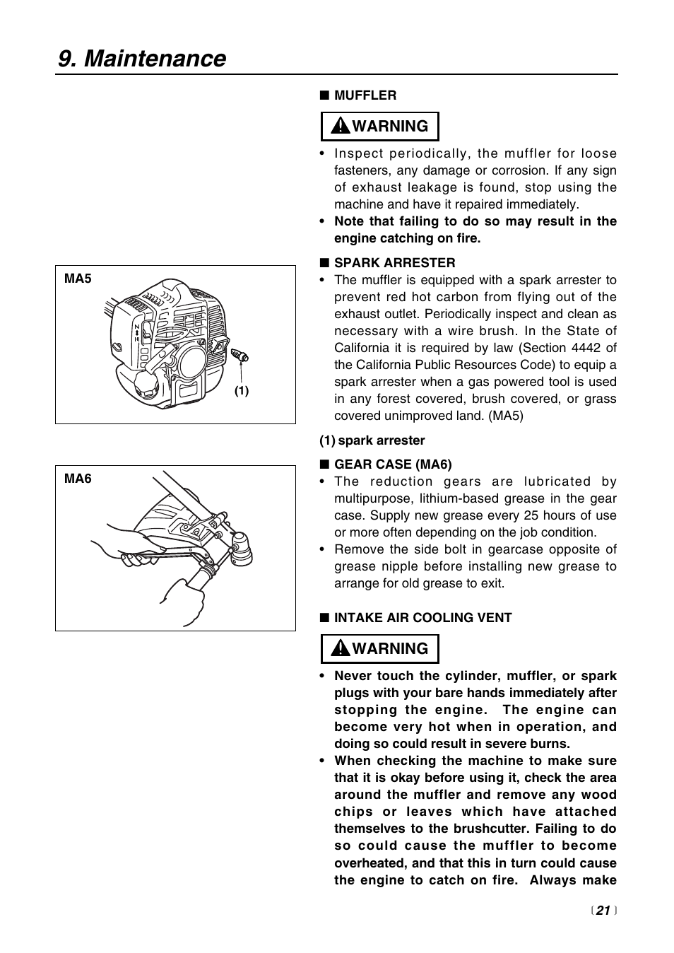 Maintenance | Zenoah BCZ2400S User Manual | Page 21 / 36