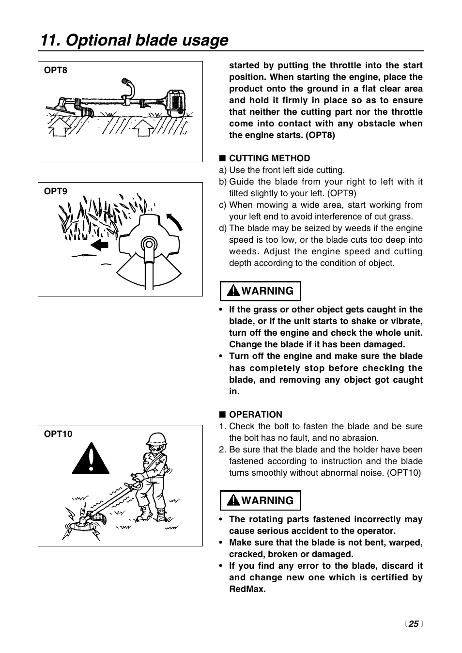 Optional blade usage | Zenoah BCZ2400S User Manual | Page 25 / 36