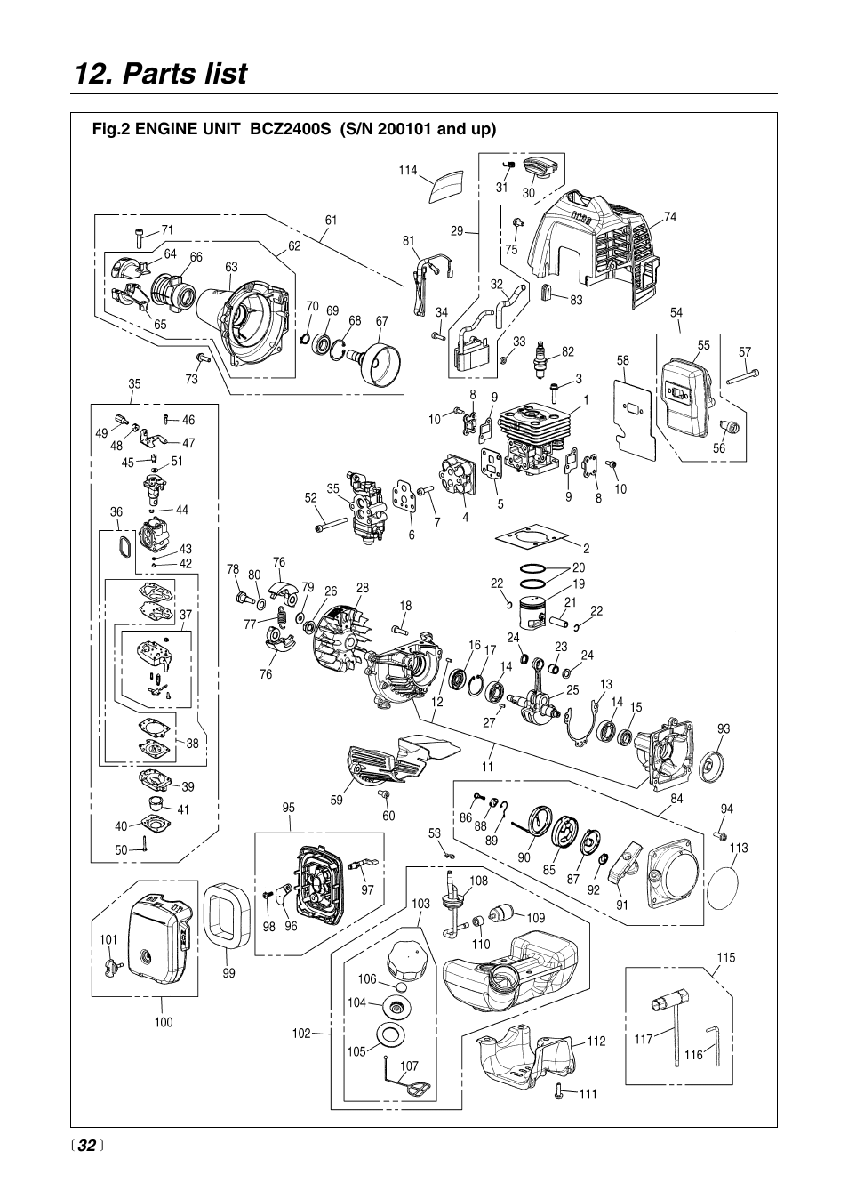 Parts list | Zenoah BCZ2400S User Manual | Page 32 / 36