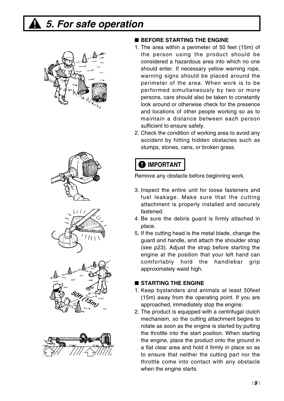 For safe operation | Zenoah BCZ2400S User Manual | Page 9 / 36