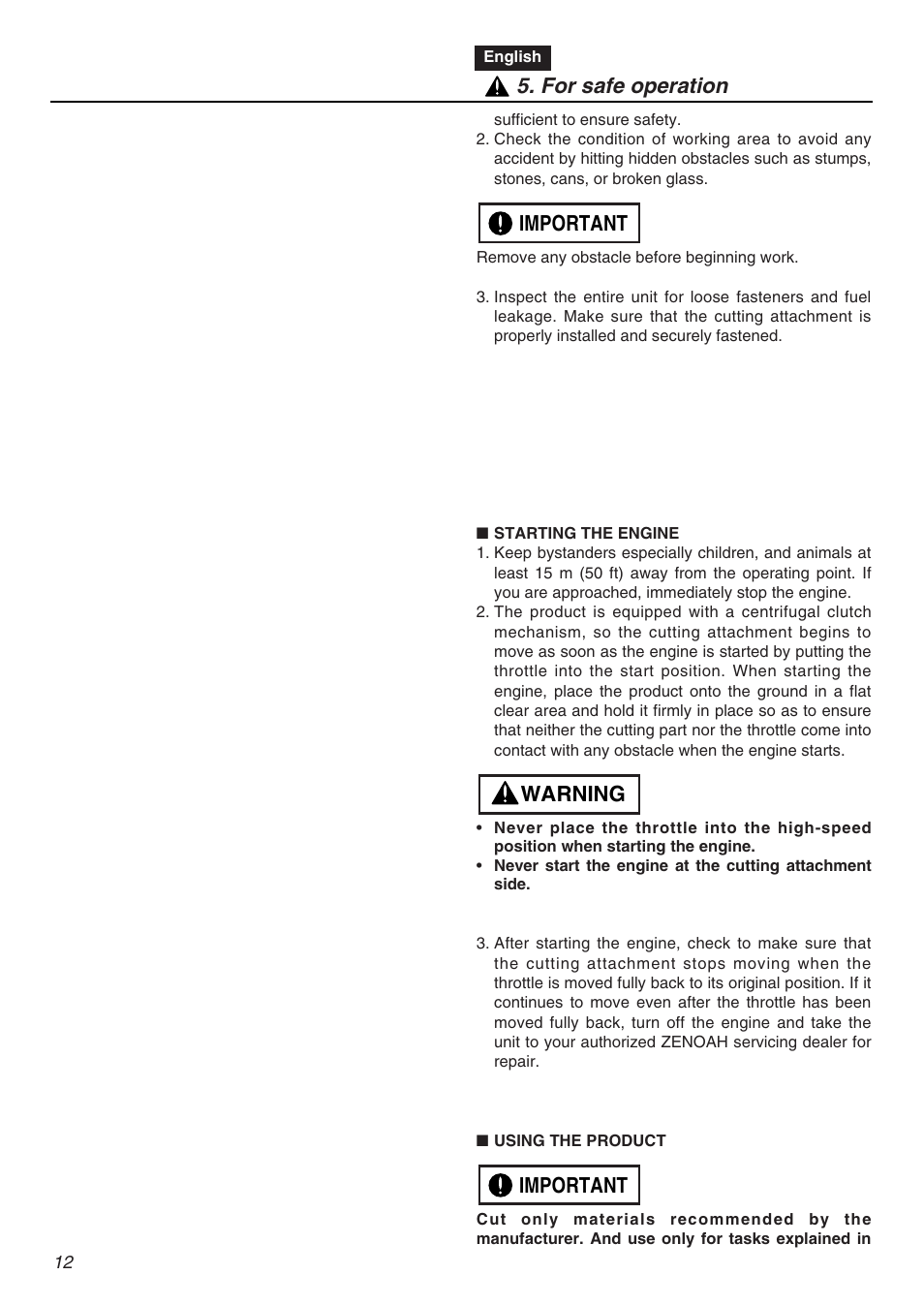 Important warning important 5. for safe operation | Zenoah HTZ2401L  EU User Manual | Page 12 / 56