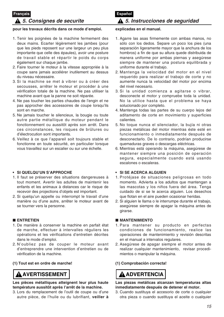Avertissement | Zenoah HTZ2401L  EU User Manual | Page 15 / 56