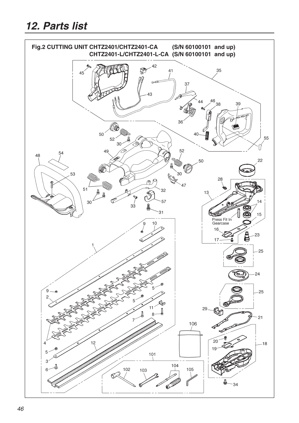 Parts list | Zenoah HTZ2401L  EU User Manual | Page 46 / 56