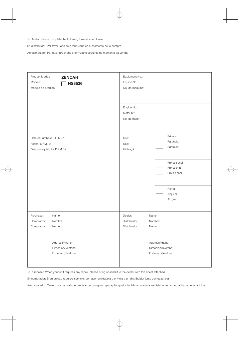 Zenoah ns3526 | Zenoah NS3526 User Manual | Page 2 / 3