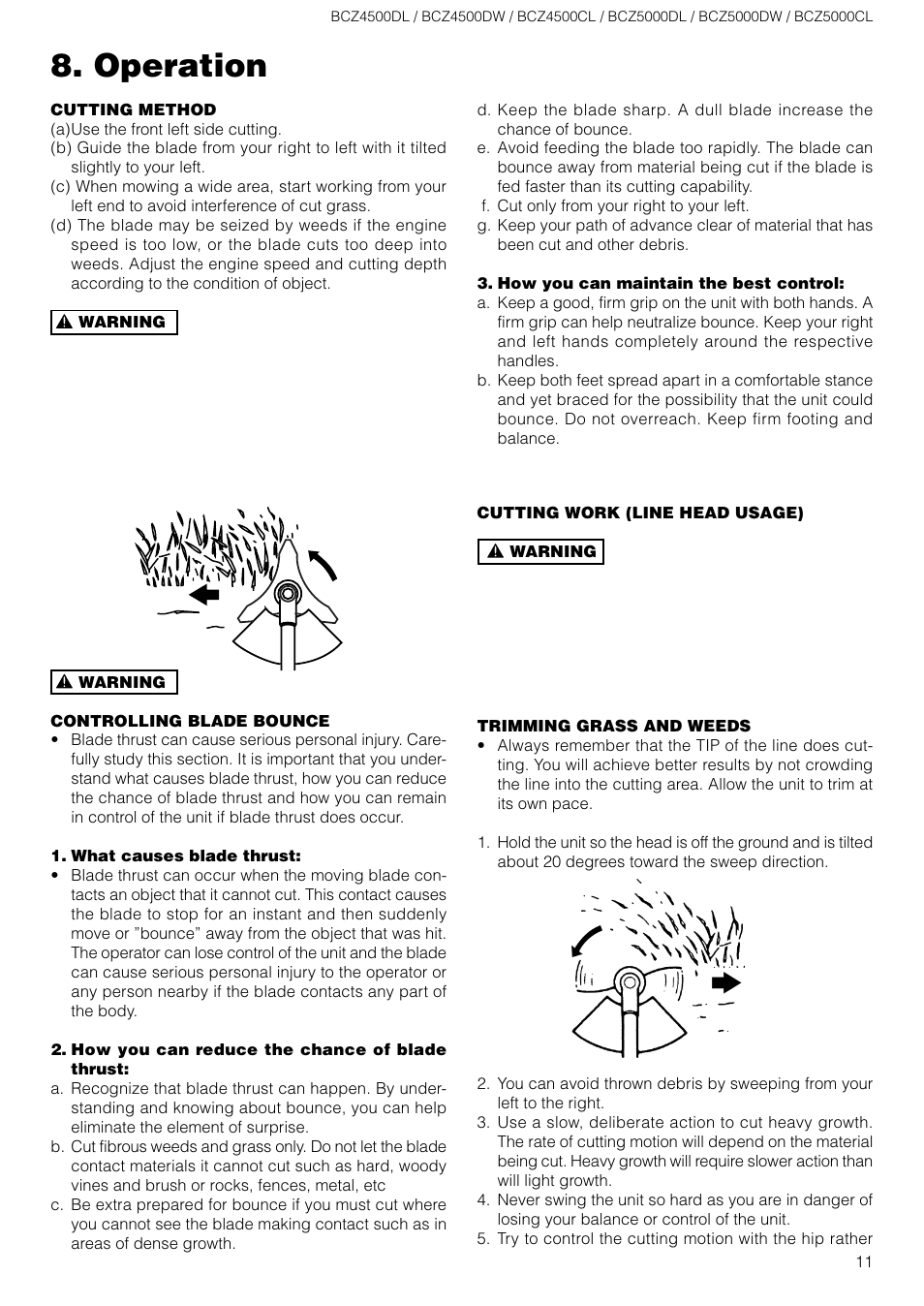 Operation | Zenoah BCZ5000DL/DW User Manual | Page 11 / 16