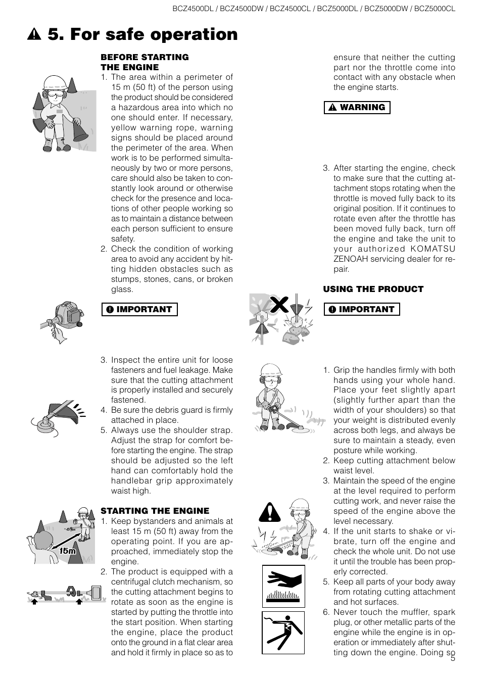 For safe operation | Zenoah BCZ5000DL/DW User Manual | Page 5 / 16