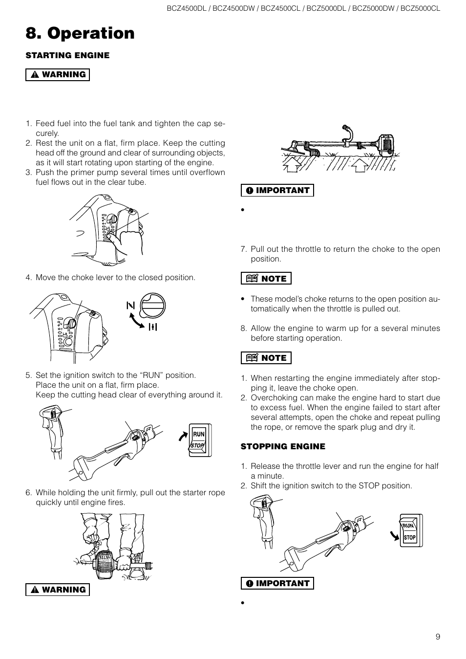 Operation | Zenoah BCZ5000DL/DW User Manual | Page 9 / 16