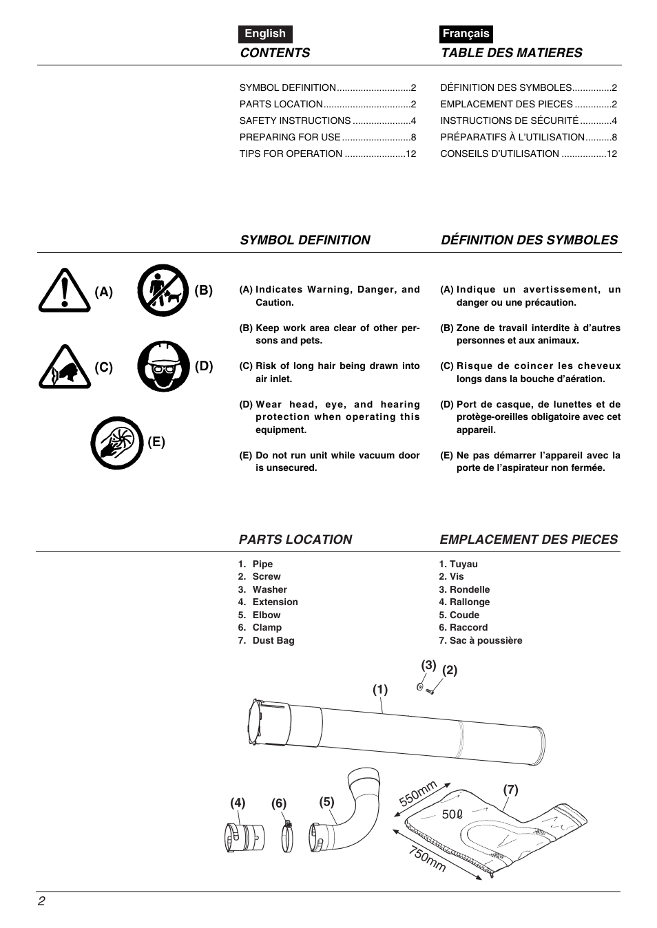 2parts location emplacement des pieces | Zenoah HB2301EZ User Manual | Page 2 / 20