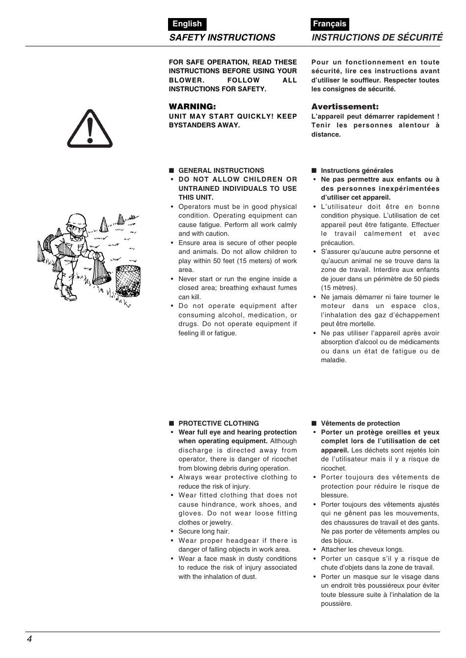 Safety instructions 4, Instructions de sécurité | Zenoah HB2301EZ User Manual | Page 4 / 20