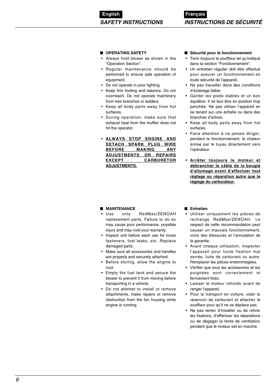 Safety instructions instructions de sécurité | Zenoah HB2301EZ User Manual | Page 6 / 20