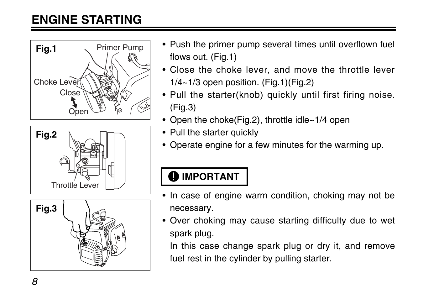 Engine starting | Zenoah G240RC User Manual | Page 8 / 32