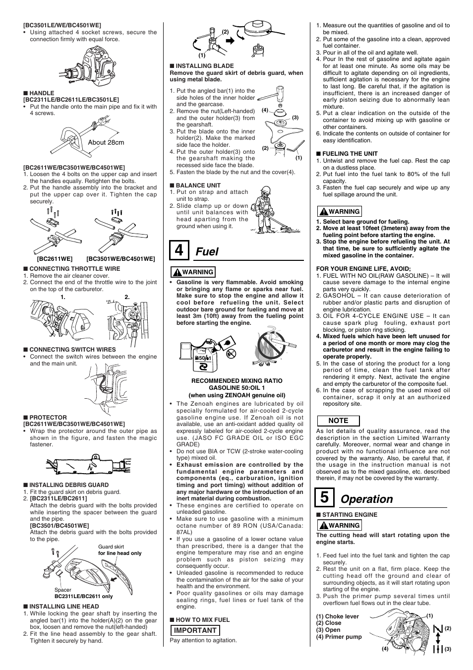 Operation, Fuel | Zenoah BC3501LE/WE User Manual | Page 2 / 4
