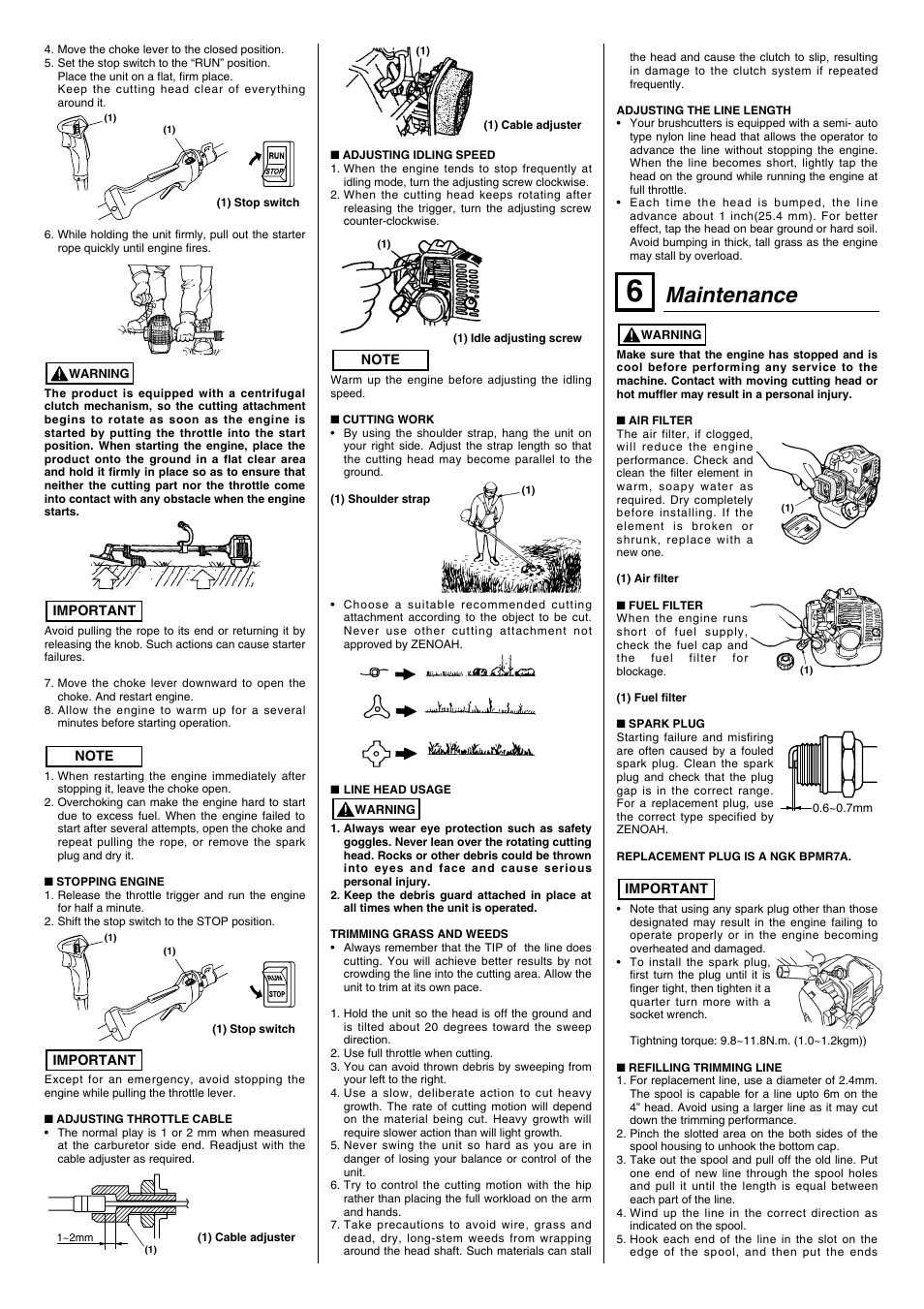 Maintenance | Zenoah BC3501LE/WE User Manual | Page 3 / 4