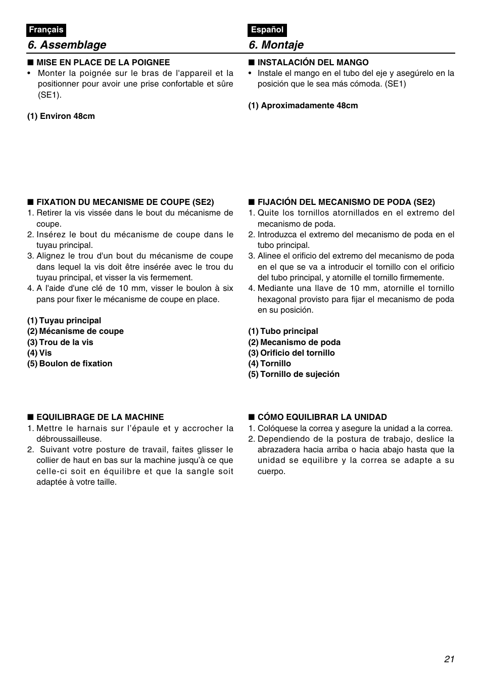 Assemblage 6. montaje | Zenoah LRTZ2401 User Manual | Page 21 / 56
