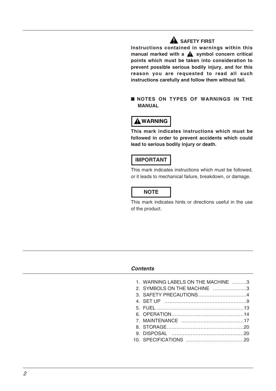 Zenoah BK3410FL User Manual | Page 2 / 20