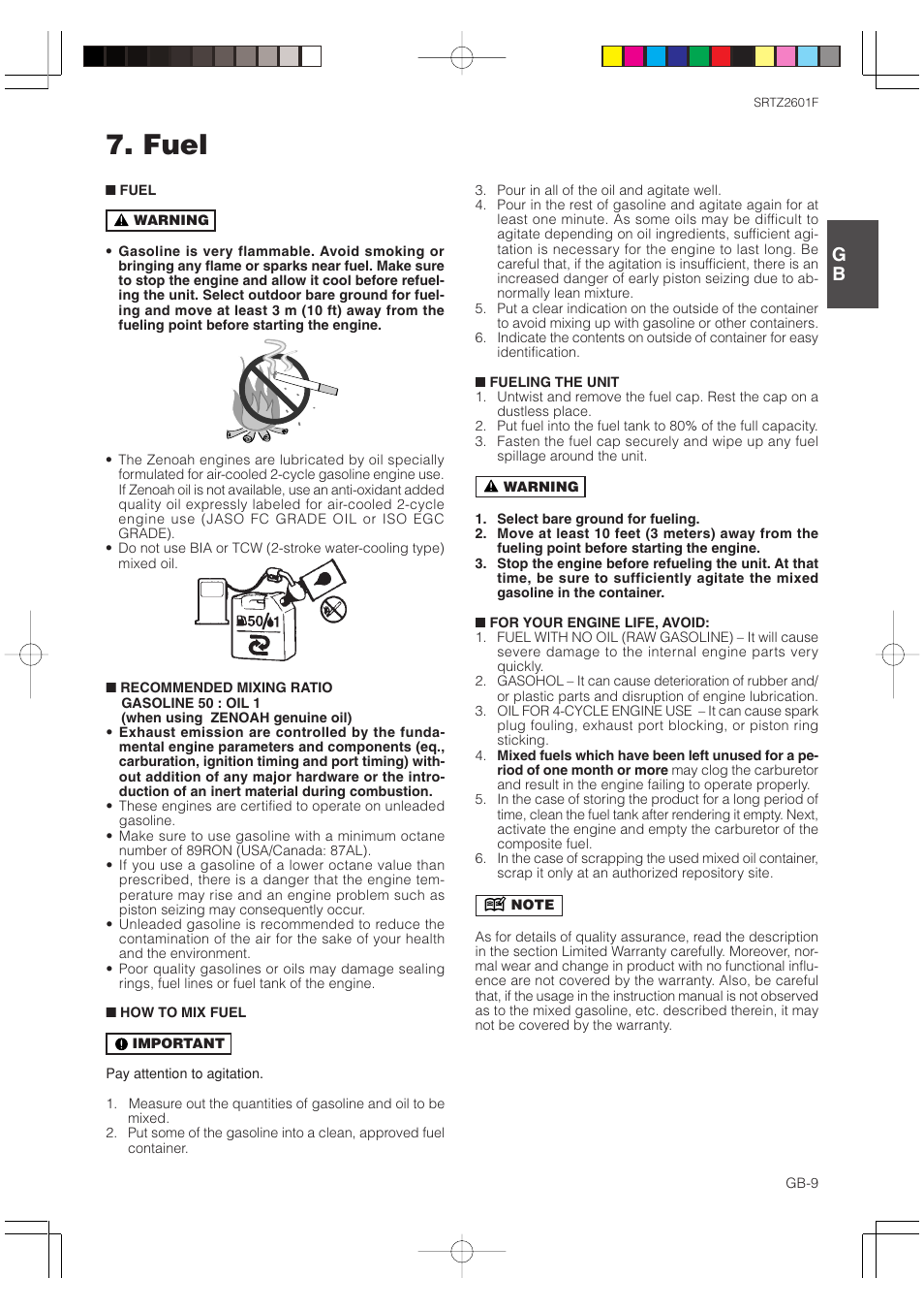 Fuel | Zenoah SRTZ2601F User Manual | Page 9 / 15