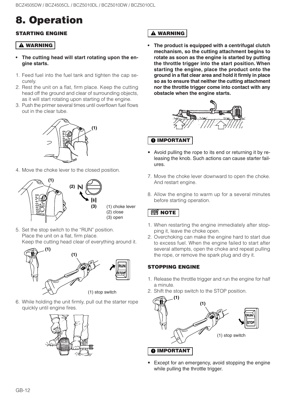 Operation | Zenoah BCZ5010CL User Manual | Page 12 / 19