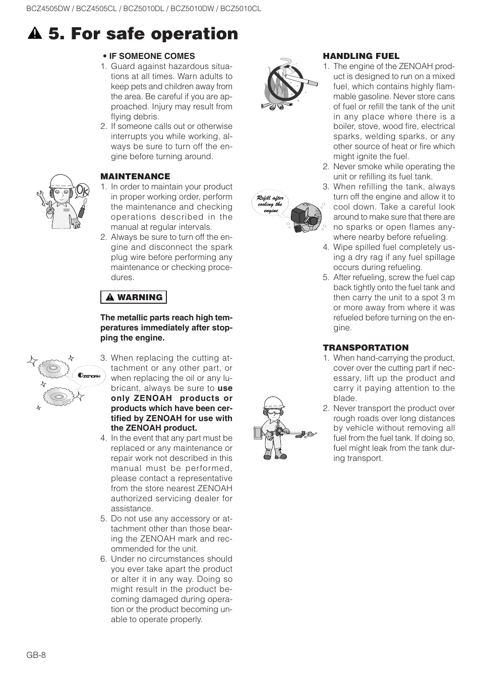 For safe operation | Zenoah BCZ5010CL User Manual | Page 8 / 19