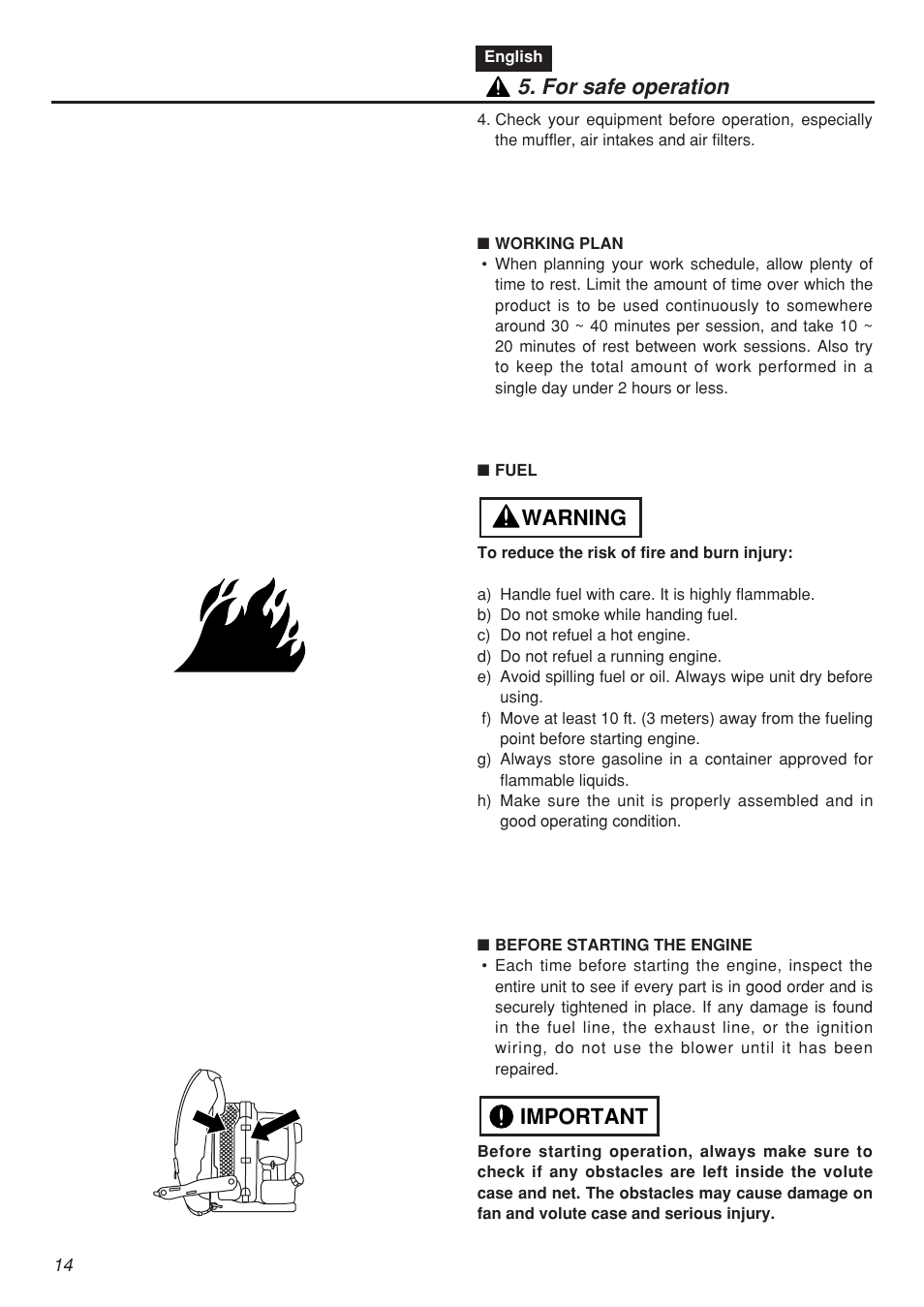 Important warning 5. for safe operation | Zenoah EBZ5100 User Manual | Page 14 / 60