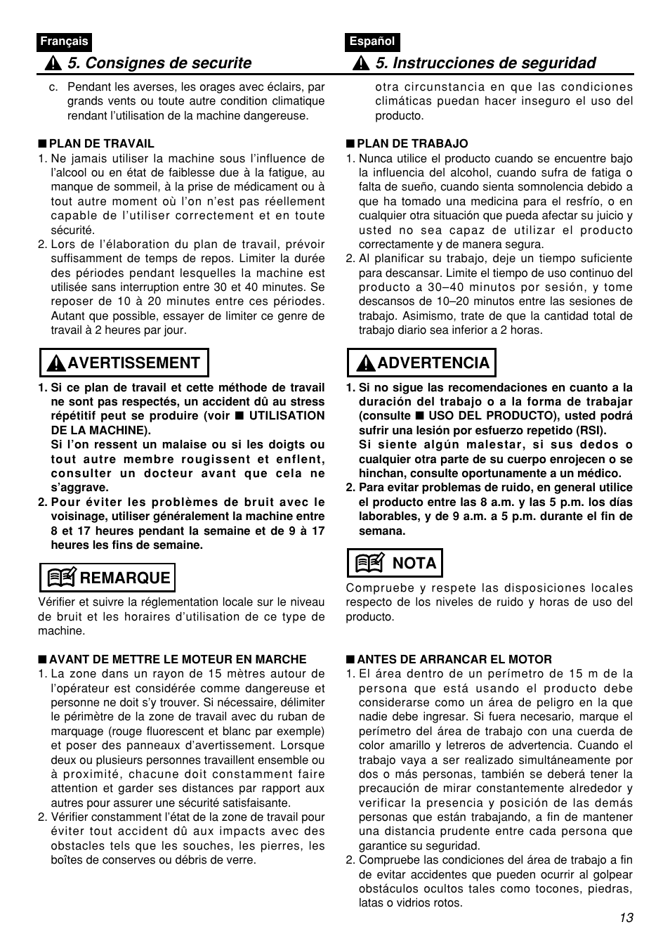 Remarque avertissement | Zenoah BCZ3001S-CA User Manual | Page 13 / 68