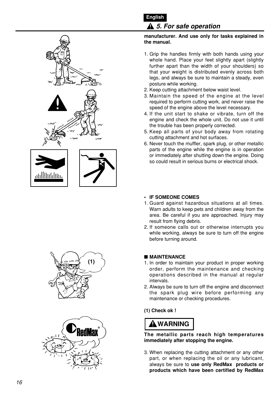 Warning 5. for safe operation | Zenoah BCZ3001S-CA User Manual | Page 16 / 68