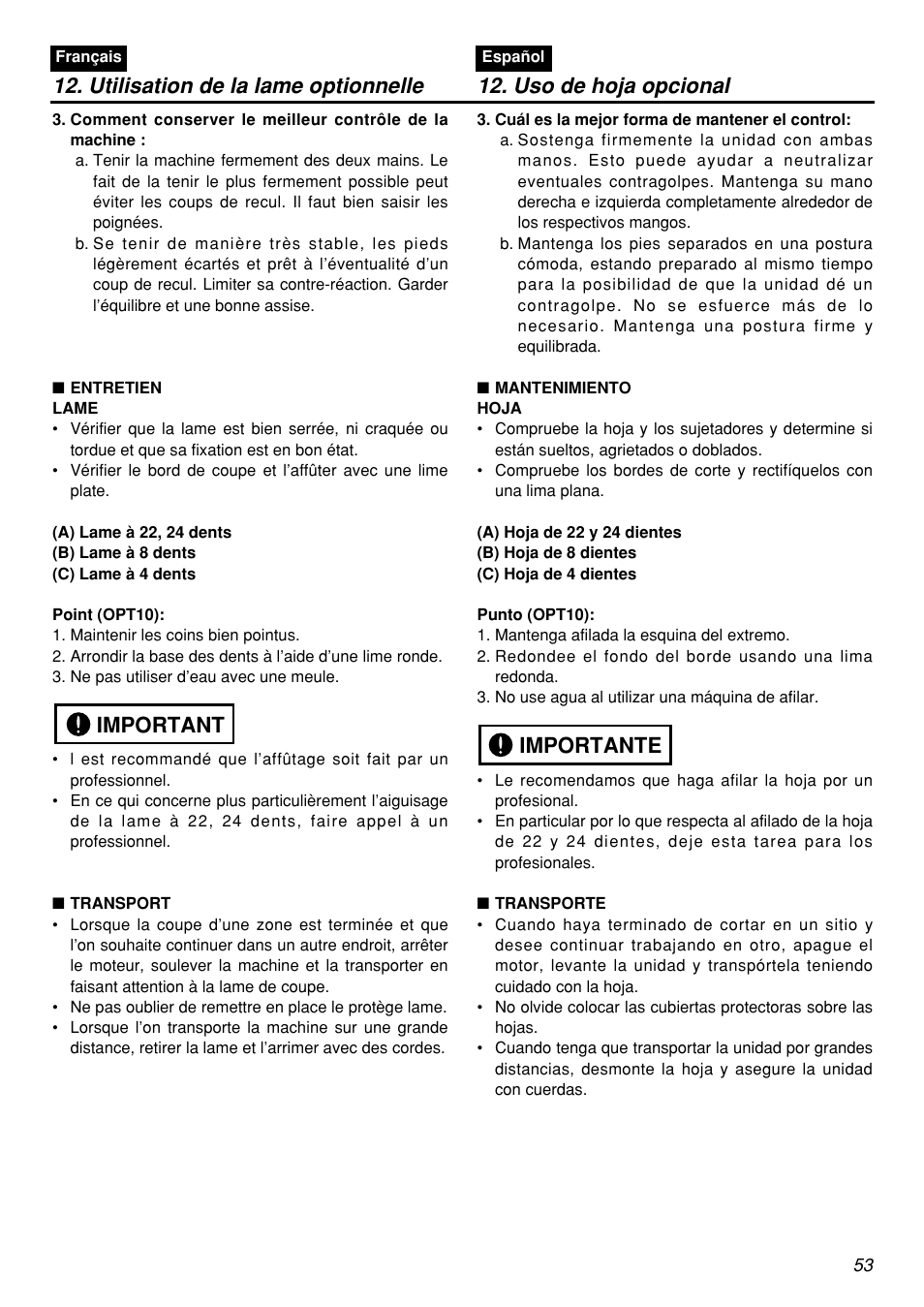 Important | Zenoah BCZ3001S-CA User Manual | Page 53 / 68