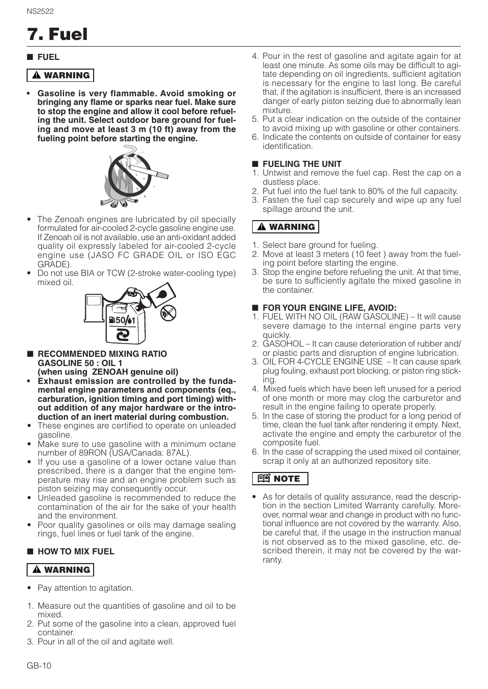 Fuel | Zenoah NS2522 User Manual | Page 10 / 16