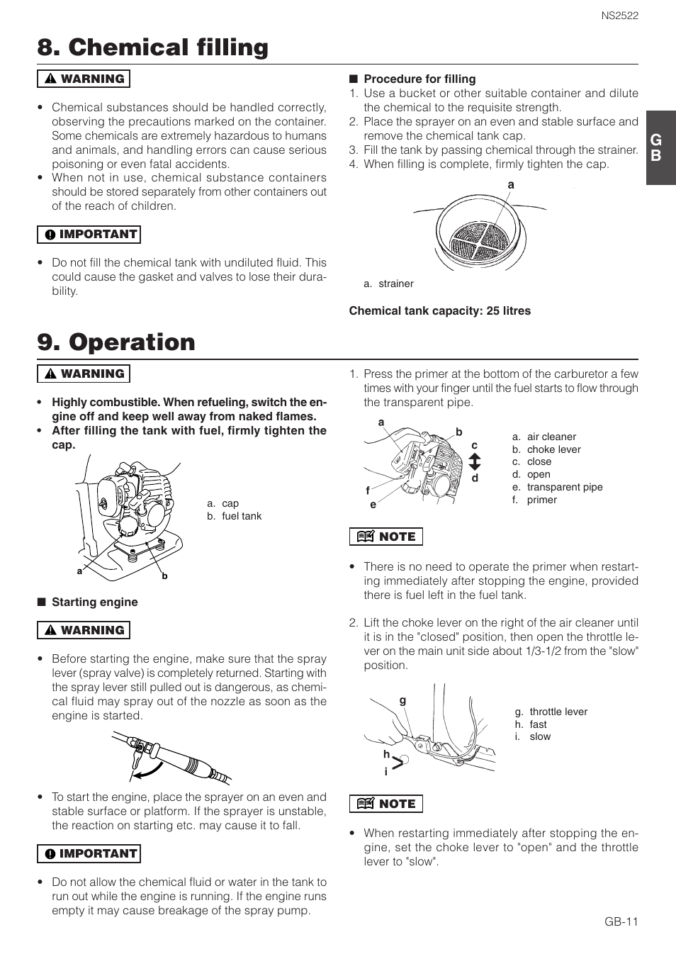Operation, Chemical filling | Zenoah NS2522 User Manual | Page 11 / 16