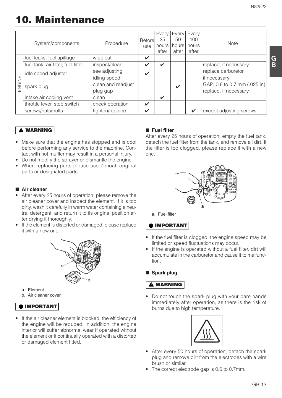 Maintenance | Zenoah NS2522 User Manual | Page 13 / 16