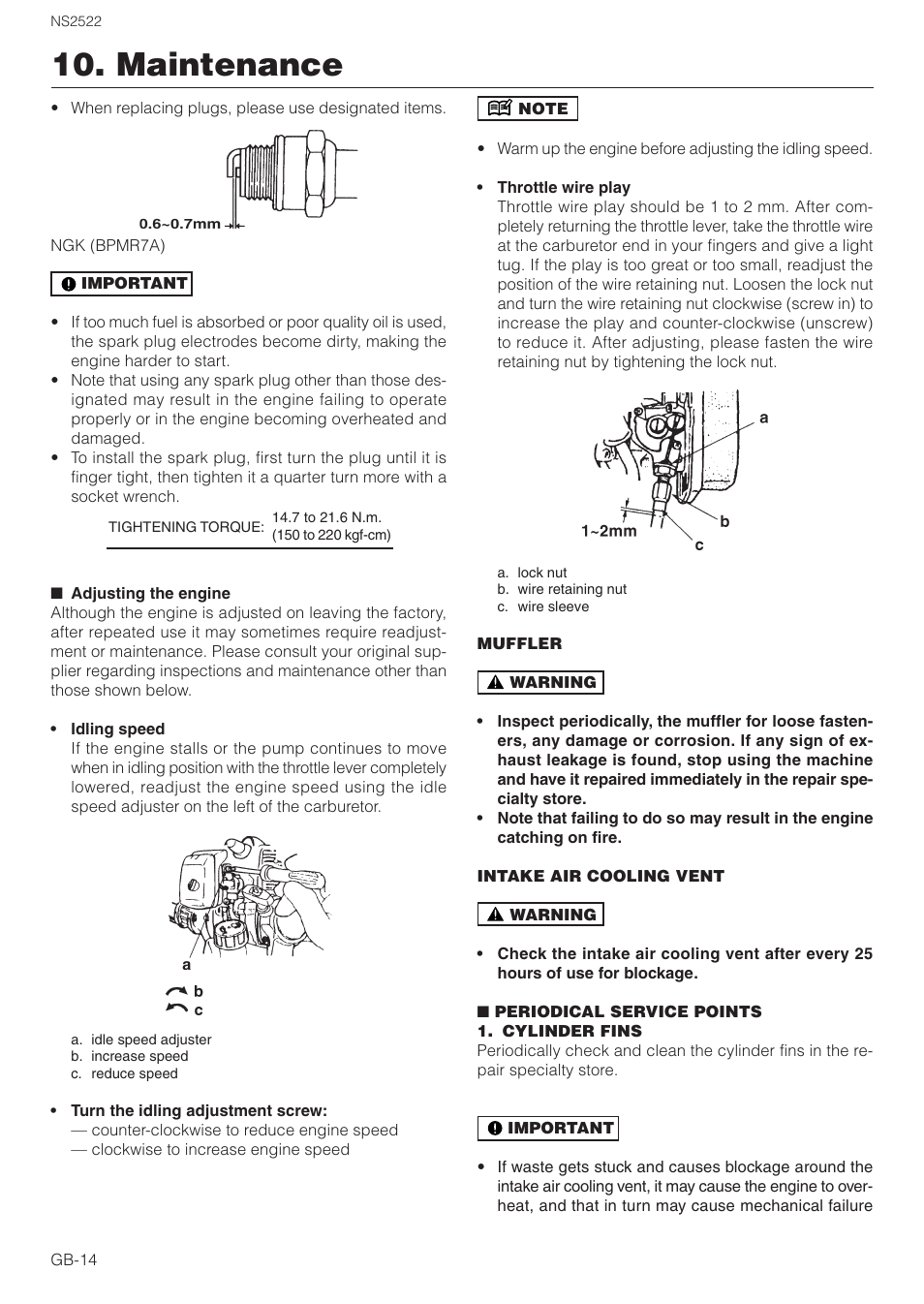 Maintenance | Zenoah NS2522 User Manual | Page 14 / 16