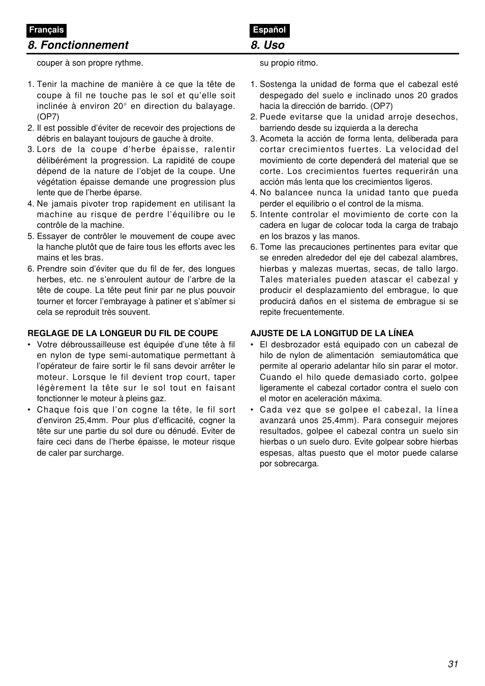 Fonctionnement 8. uso | Zenoah BCZ2601S User Manual | Page 31 / 64
