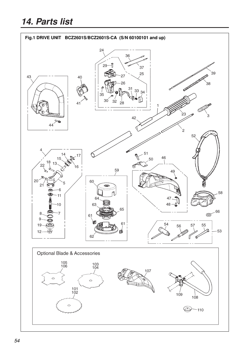 Parts list | Zenoah BCZ2601S User Manual | Page 54 / 64