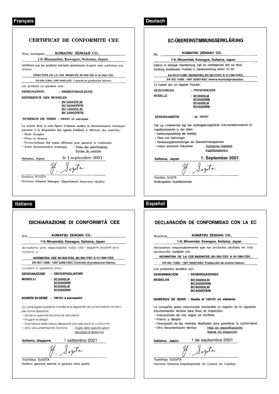 Zenoah BC4500DLM User Manual | Page 3 / 60