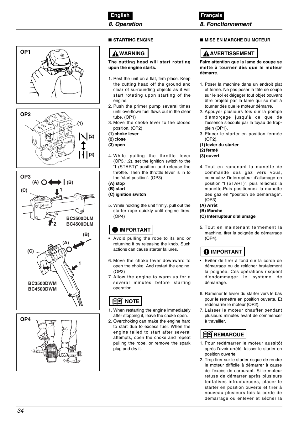 Operation 8. fonctionnement 34 | Zenoah BC4500DLM User Manual | Page 34 / 60