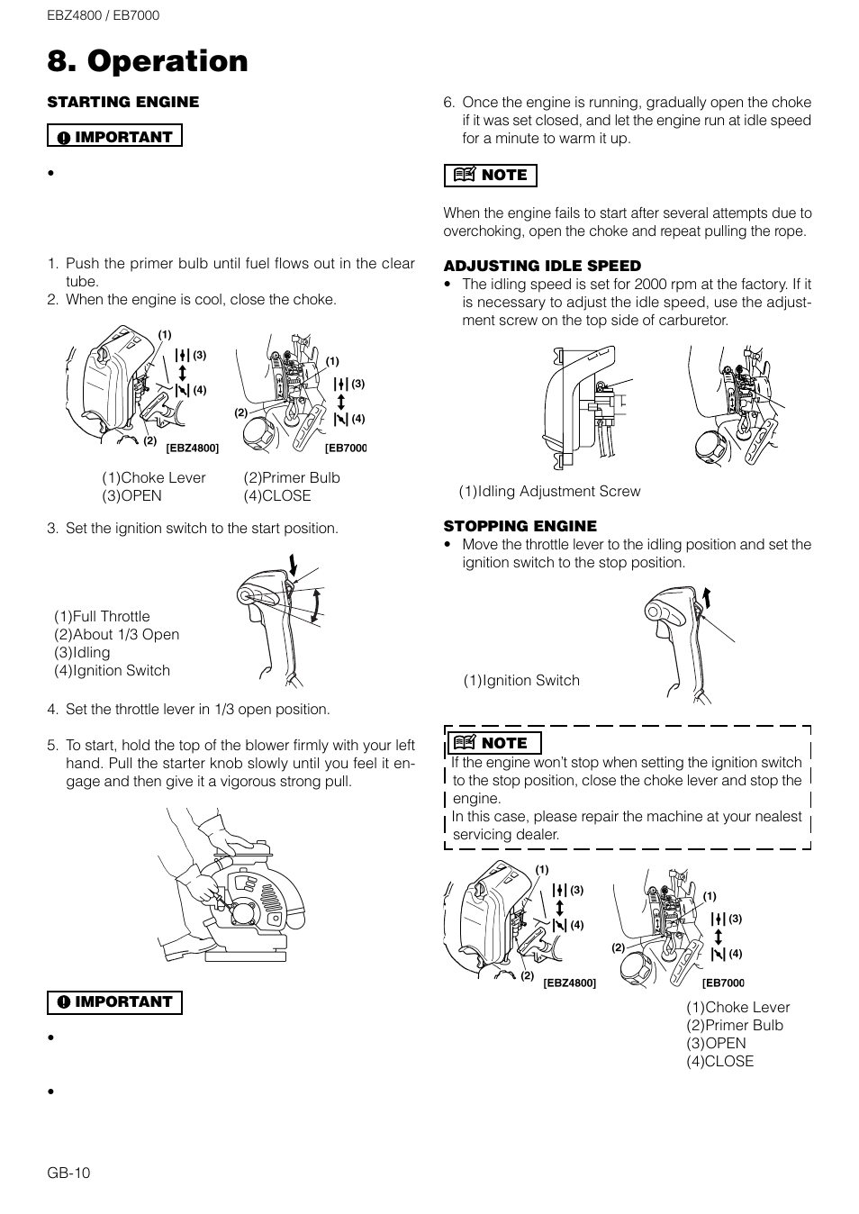 Operation | Zenoah EB7000 User Manual | Page 10 / 14