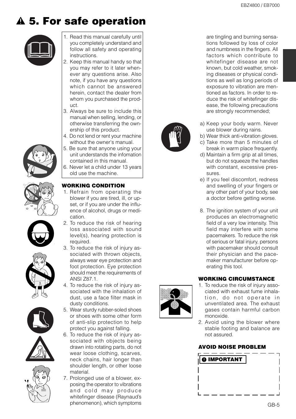 For safe operation | Zenoah EB7000 User Manual | Page 5 / 14