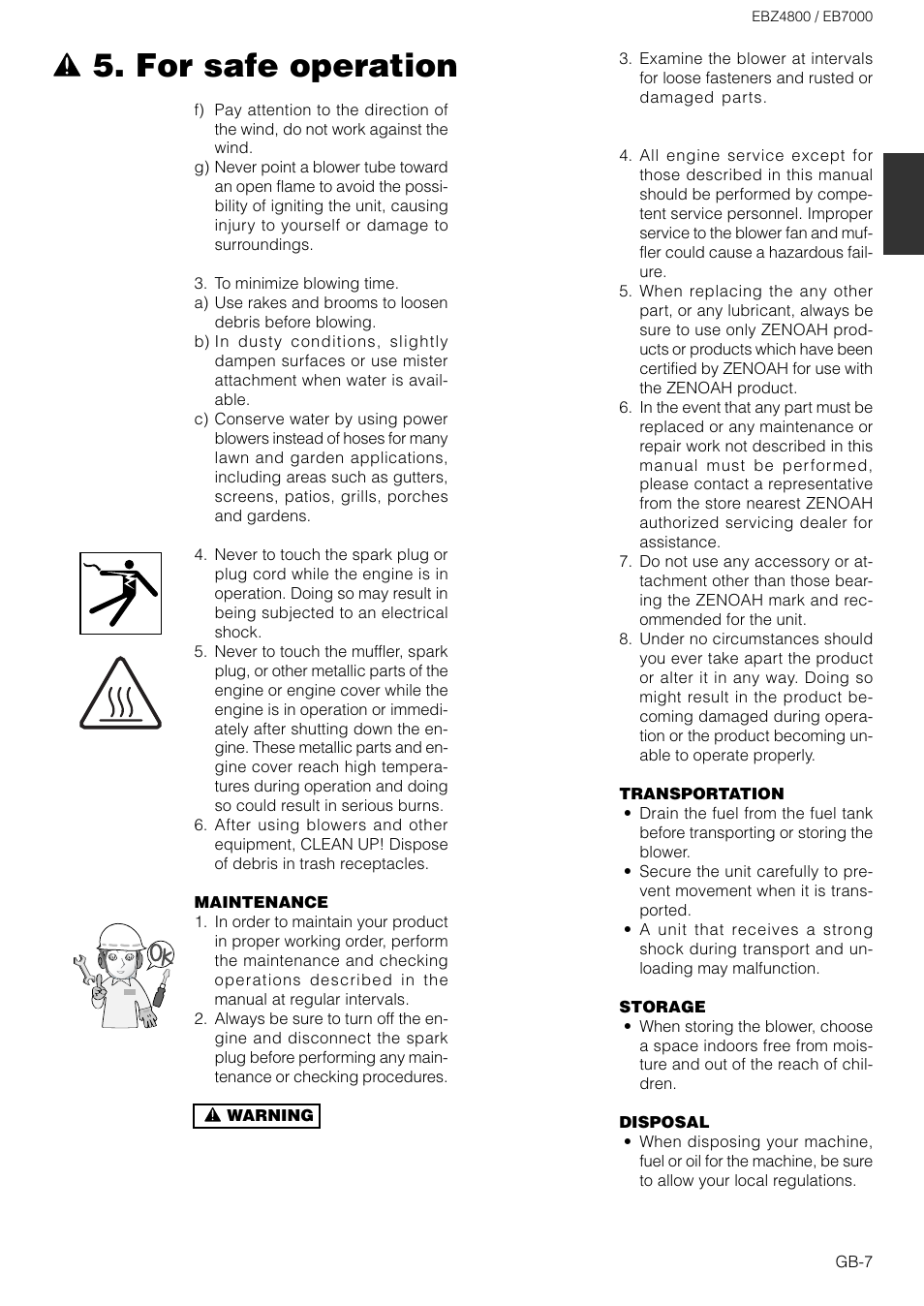 For safe operation | Zenoah EB7000 User Manual | Page 7 / 14