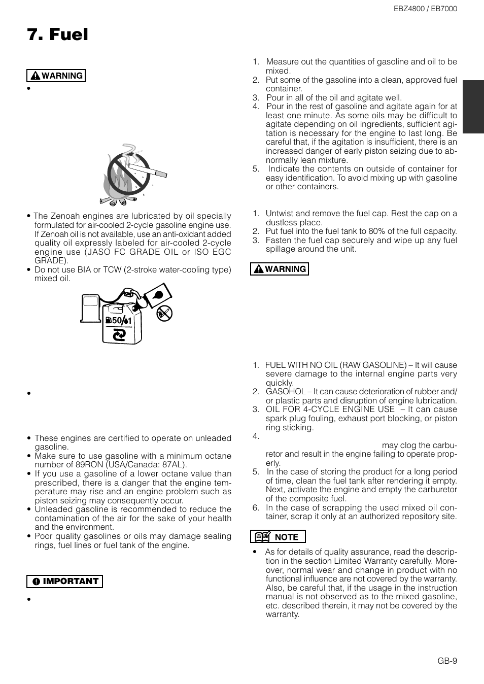 Fuel | Zenoah EB7000 User Manual | Page 9 / 14