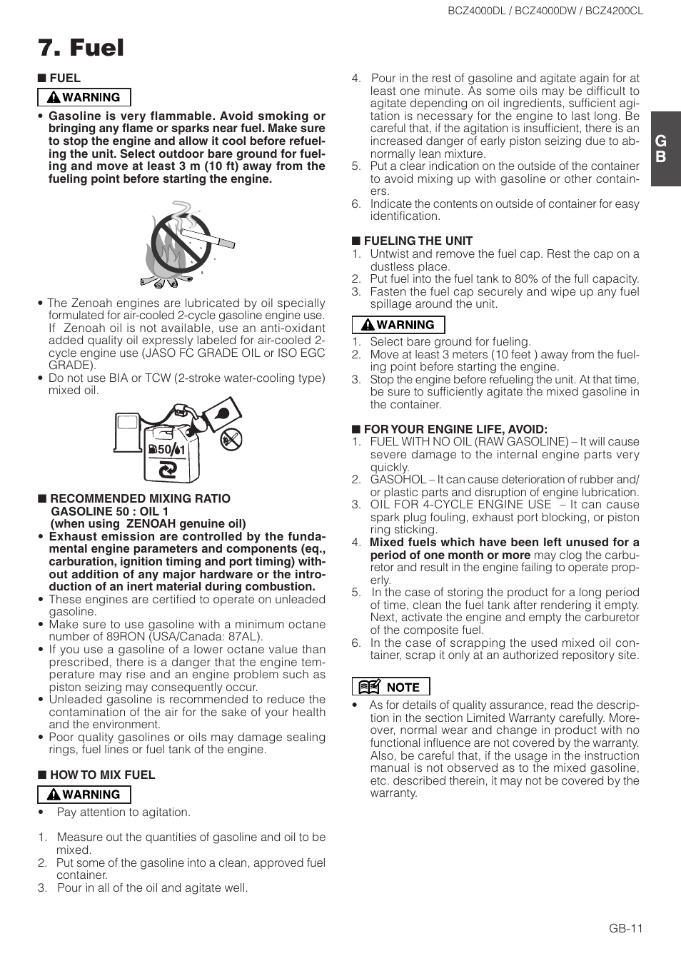 Fuel | Zenoah BCZ4000DL User Manual | Page 11 / 18