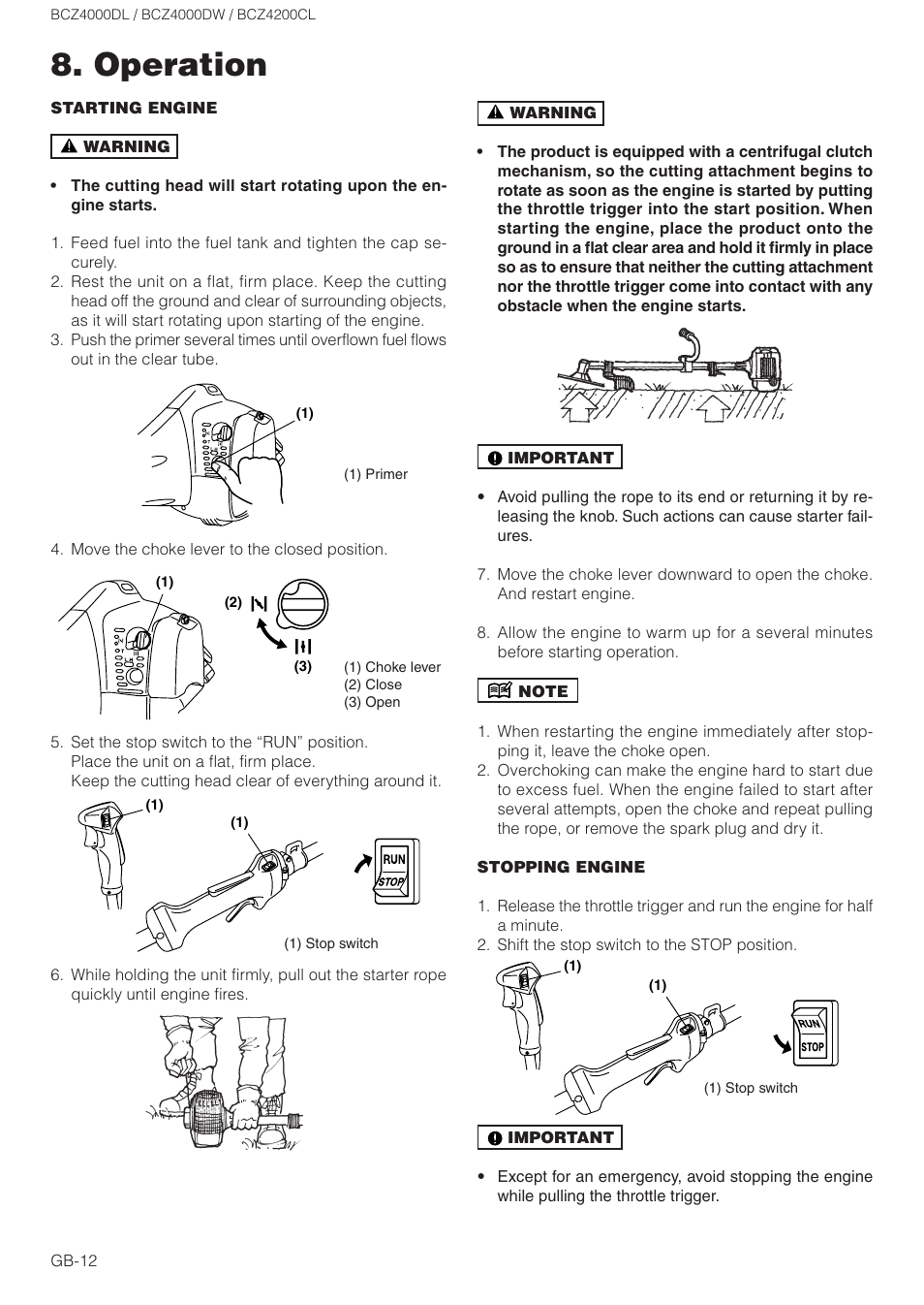 Operation | Zenoah BCZ4000DL User Manual | Page 12 / 18