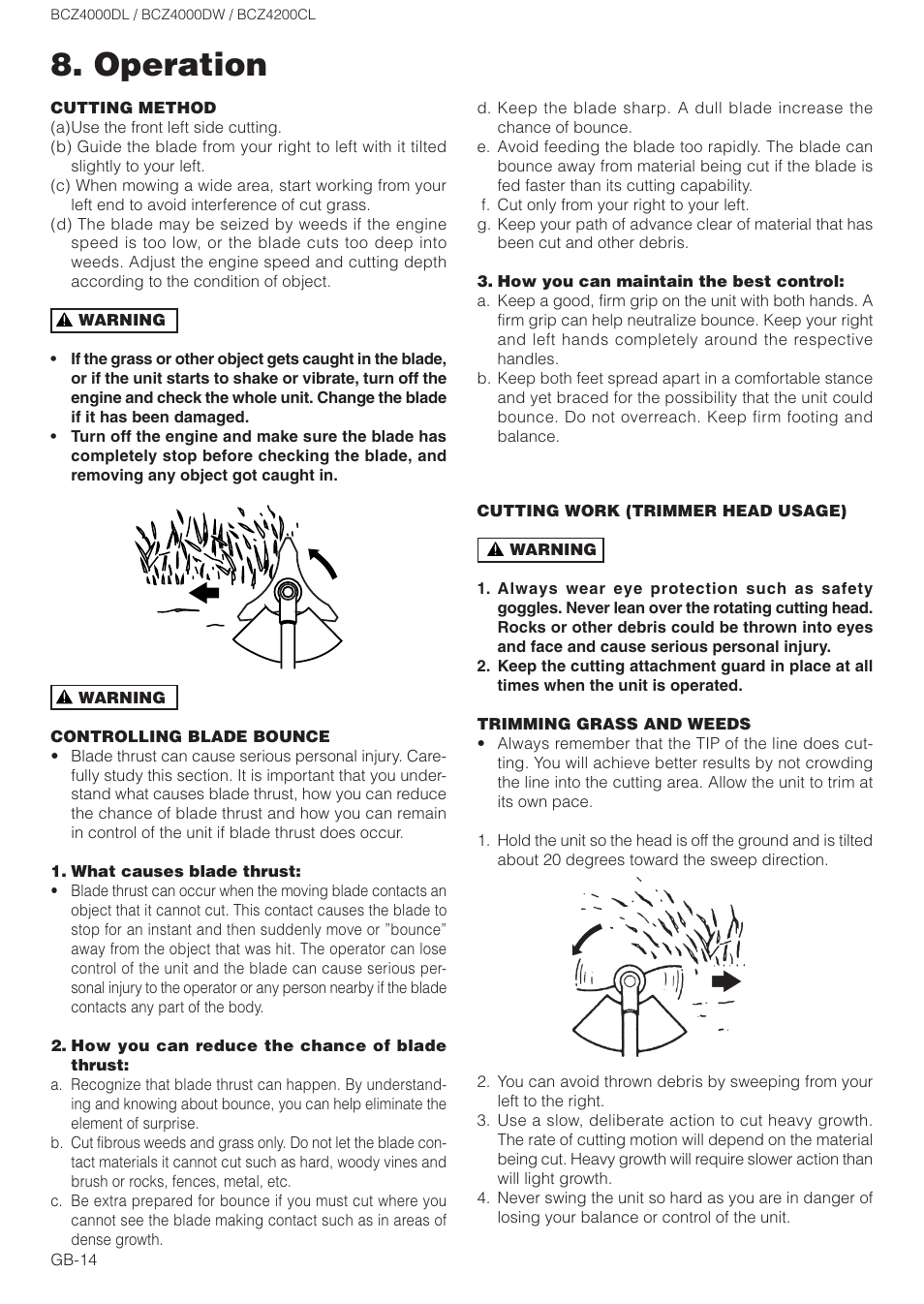 Operation | Zenoah BCZ4000DL User Manual | Page 14 / 18
