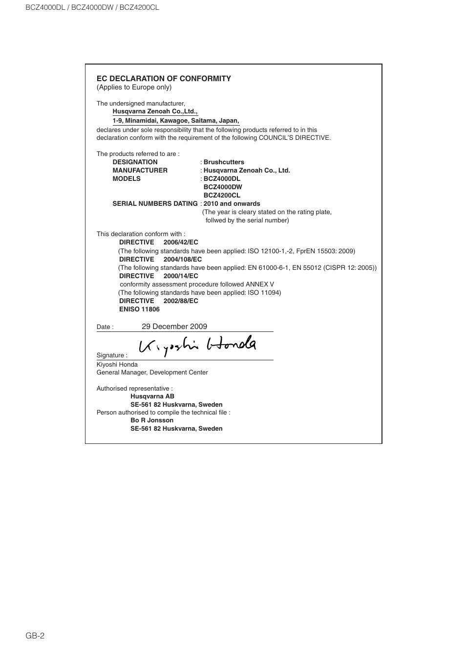 Zenoah BCZ4000DL User Manual | Page 2 / 18