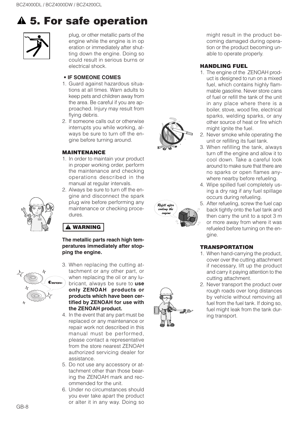 For safe operation | Zenoah BCZ4000DL User Manual | Page 8 / 18