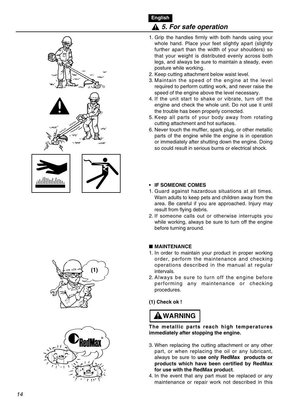 Warning 5. for safe operation | Zenoah BCZ2401S-CA User Manual | Page 14 / 64