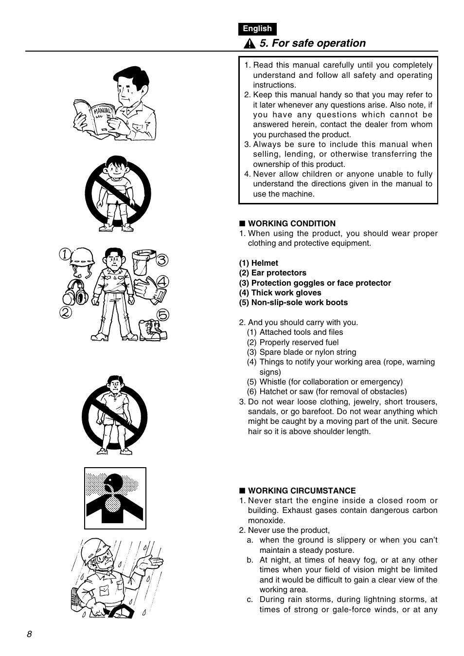 For safe operation | Zenoah BCZ2401S-CA User Manual | Page 8 / 64