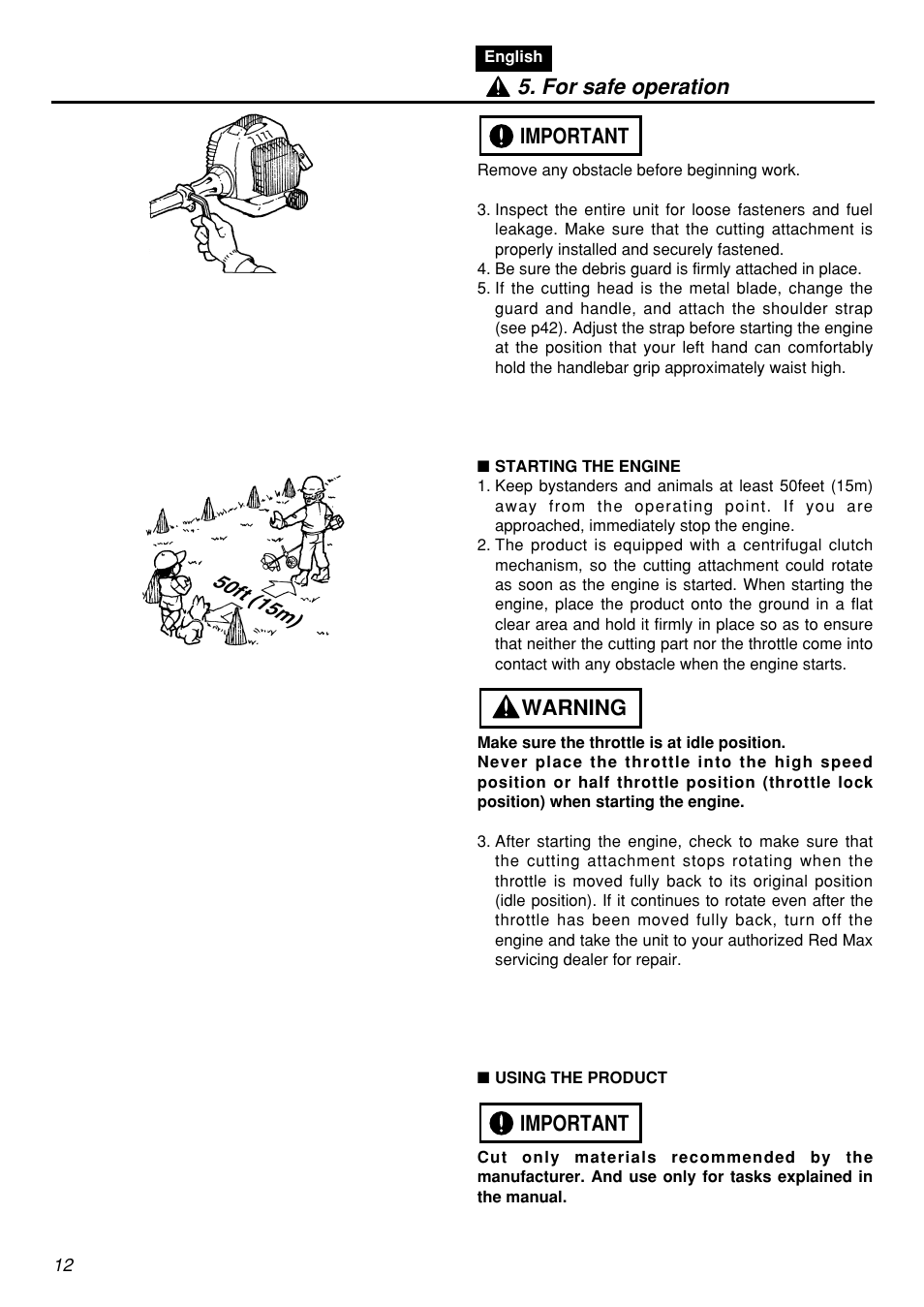 Important warning important 5. for safe operation | Zenoah HEZ2601F User Manual | Page 12 / 56