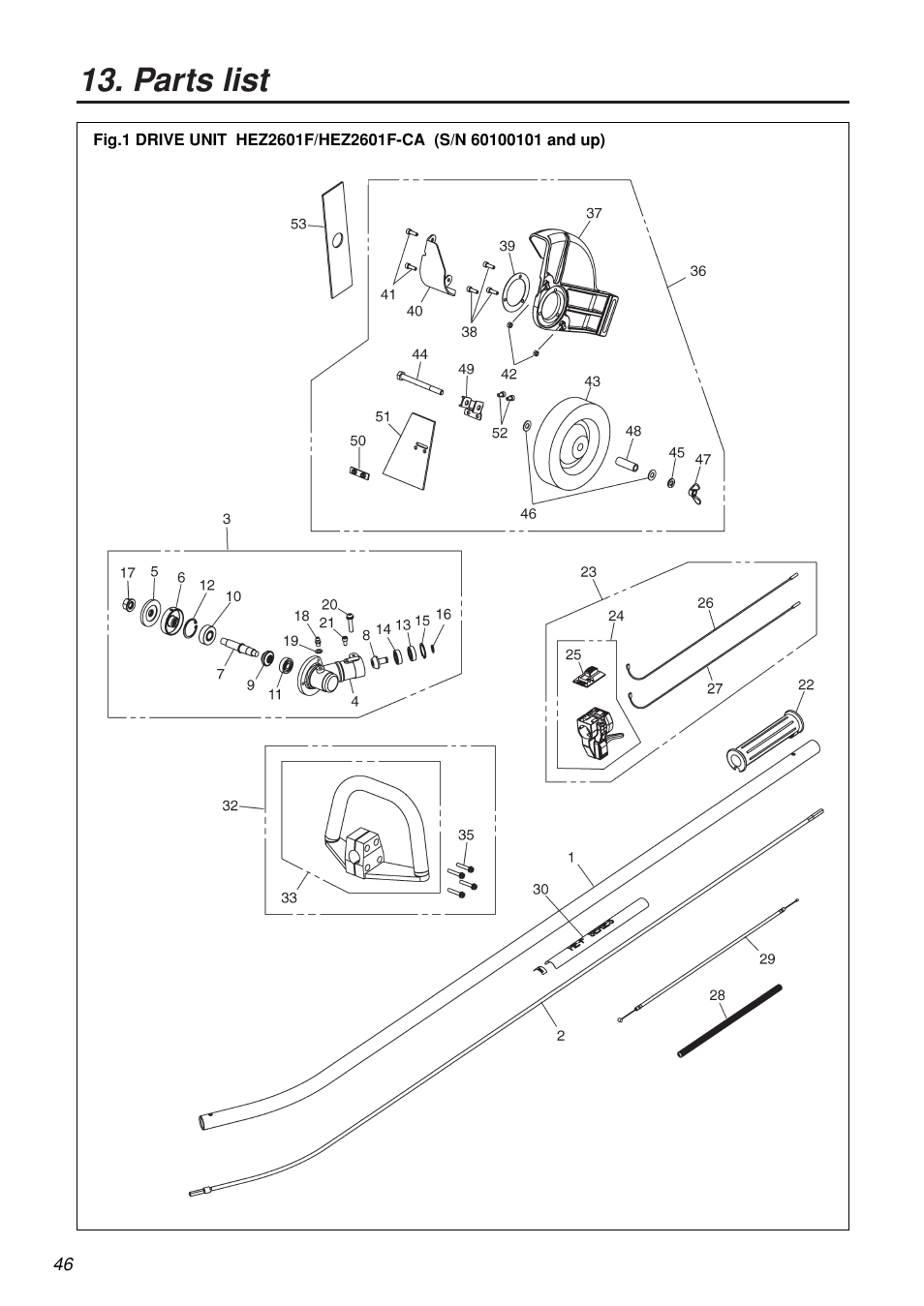 Parts list | Zenoah HEZ2601F User Manual | Page 46 / 56