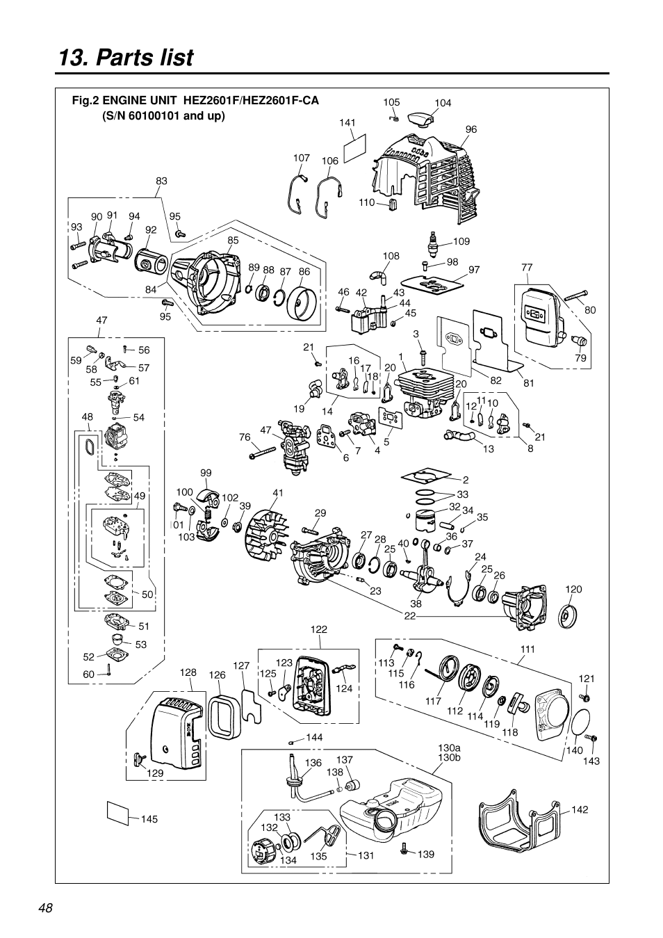 Parts list | Zenoah HEZ2601F User Manual | Page 48 / 56