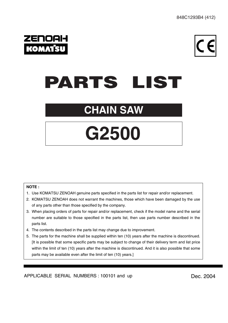 Zenoah G2500 User Manual | 6 pages