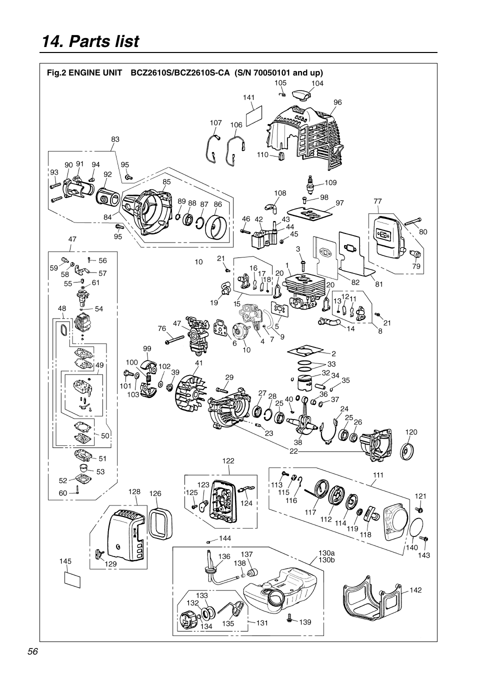 Parts list | Zenoah BCZ2610S-CA User Manual | Page 56 / 64